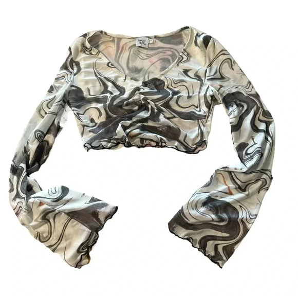 Princess Polly PRESSMAN TOP WHITE / BLACK cropped women's size 8 - Picture 1 of 4